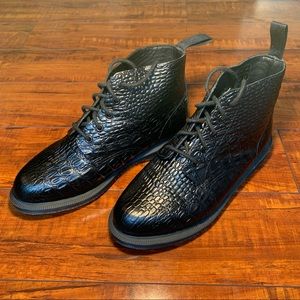 Dr Martens Emmeline 5 Eyelets Black Croc Leather Womens Ankle Boots Size EU 41